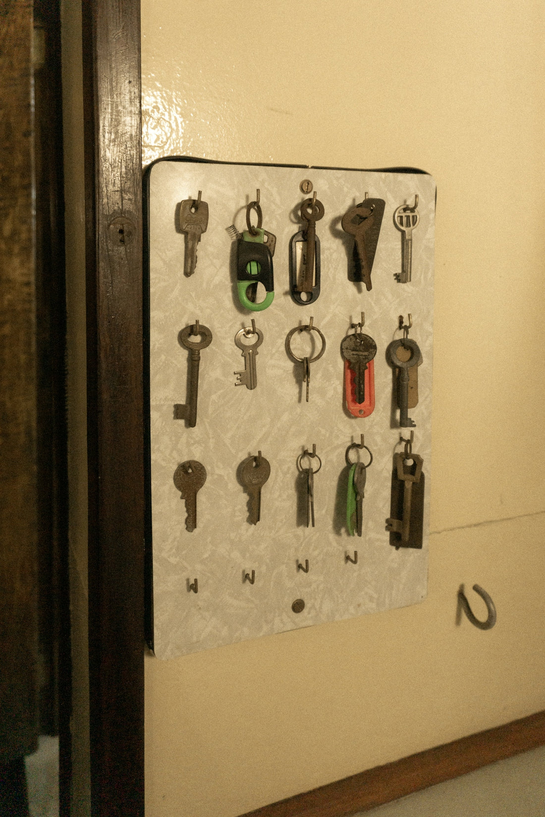 A bunch of keys hanging on a wall