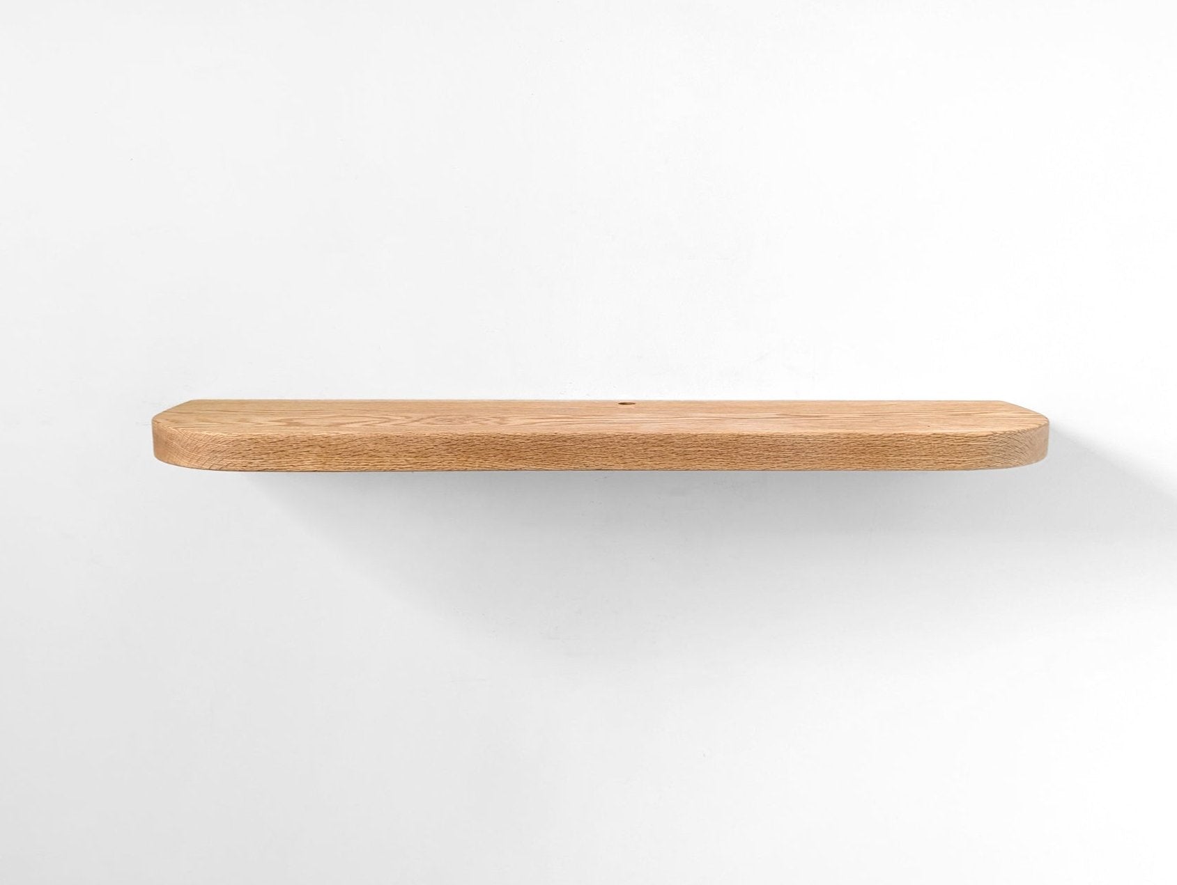 Thick Oak Floating Shelf with Rounded Corners and Grommet Hole
