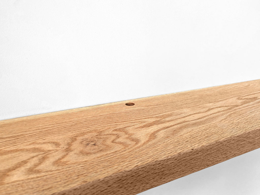 Thick Oak Floating Shelf with Rounded Corners and Grommet Hole