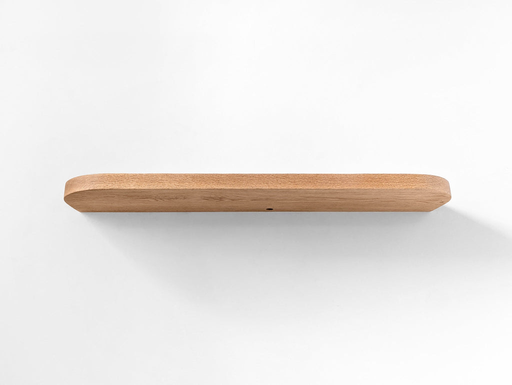 Thick Oak Floating Shelf with Rounded Corners and Grommet Hole