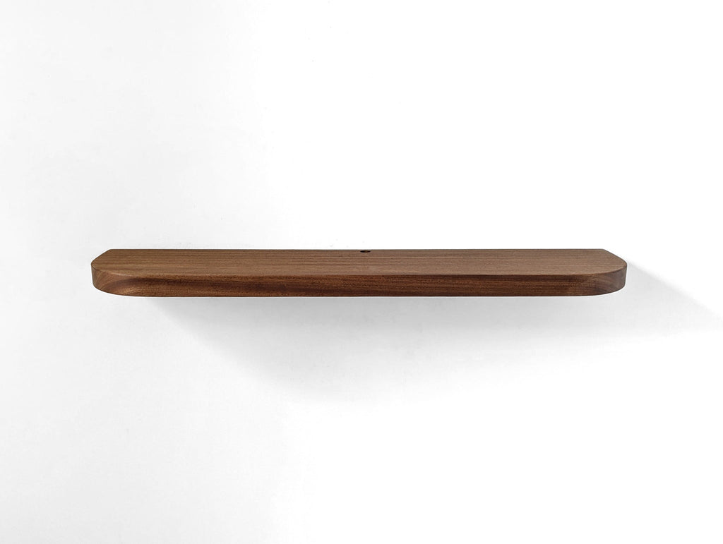 Thick Mahogany Floating Shelf with Rounded Corners and Grommet Hole