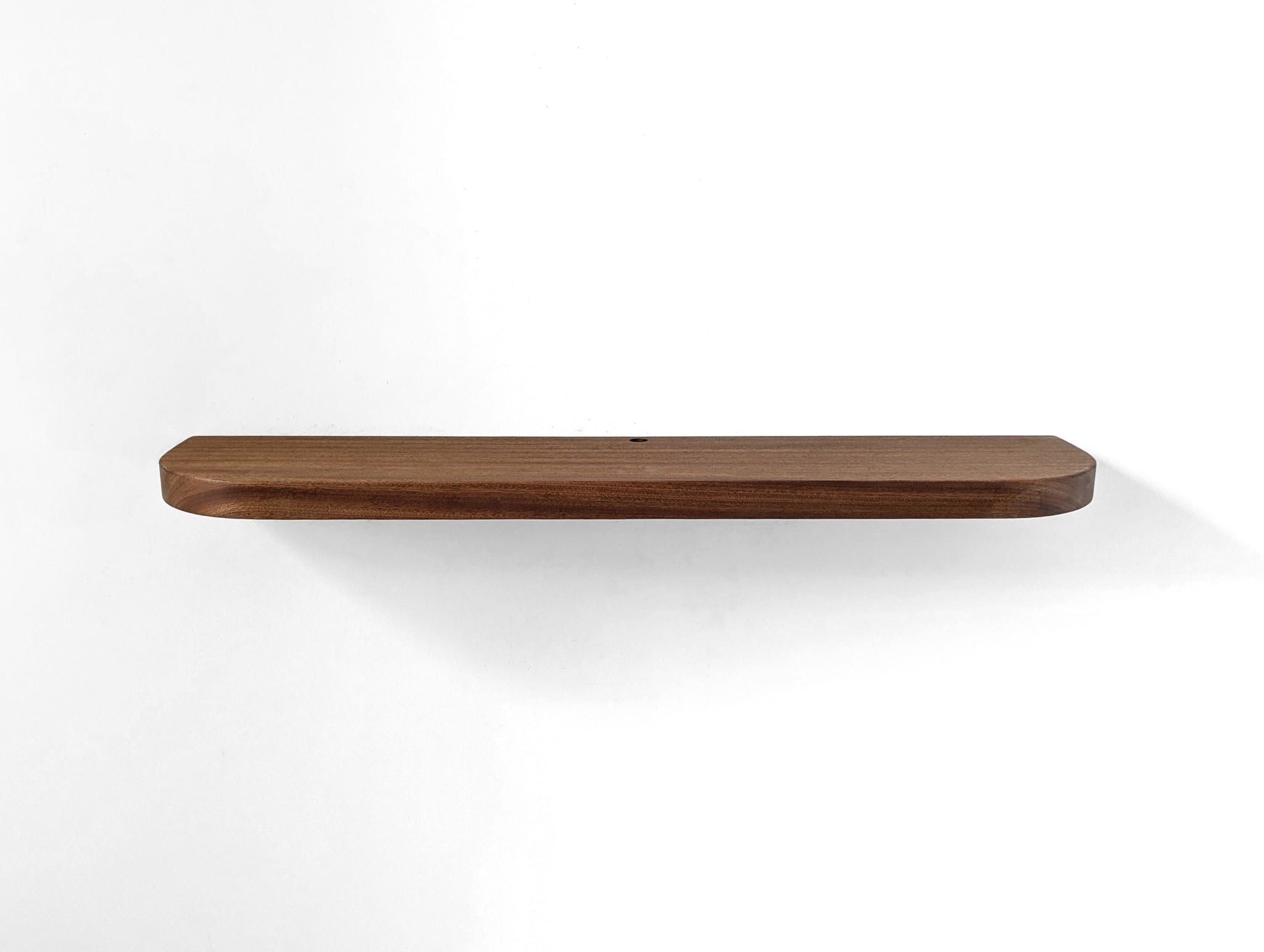 Thick Mahogany Floating Shelf with Rounded Corners and Grommet Hole