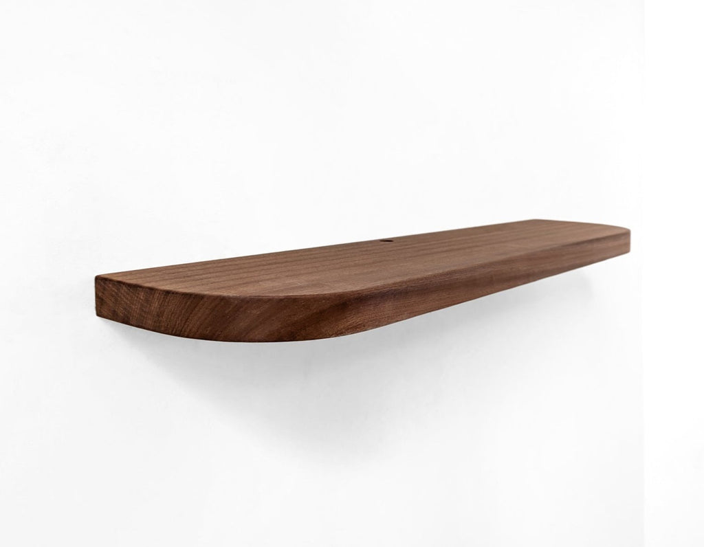 Thick Mahogany Floating Shelf with Rounded Corners and Grommet Hole