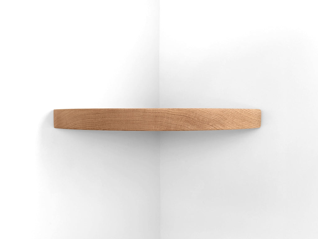 Floating Corner Shelf with Cord Hole in Oak