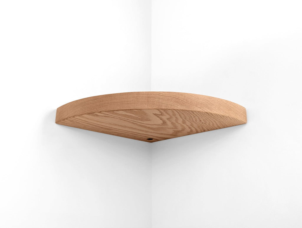 Floating Corner Shelf with Cord Hole in Mahogany