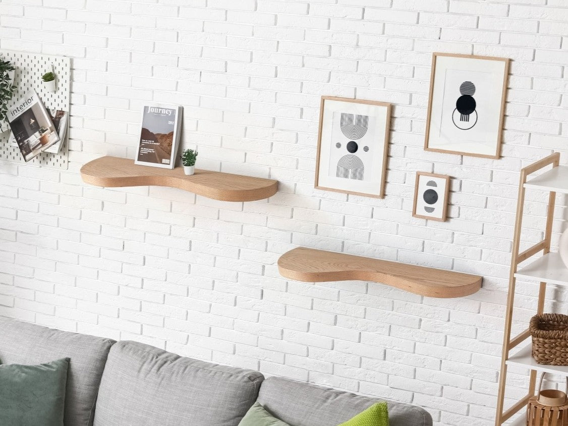 Double Curve Thick Mahogany Floating Shelf