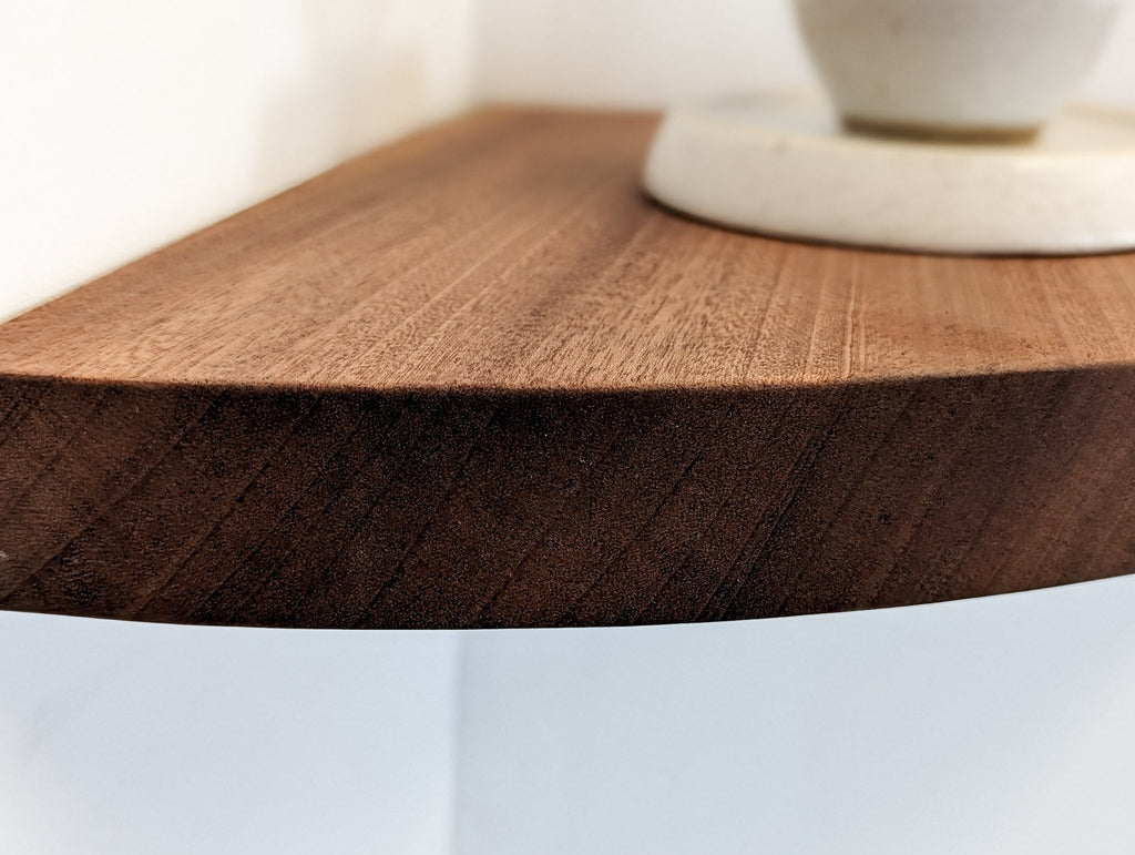 Floating Corner Shelf with Round Edge in Mahogany