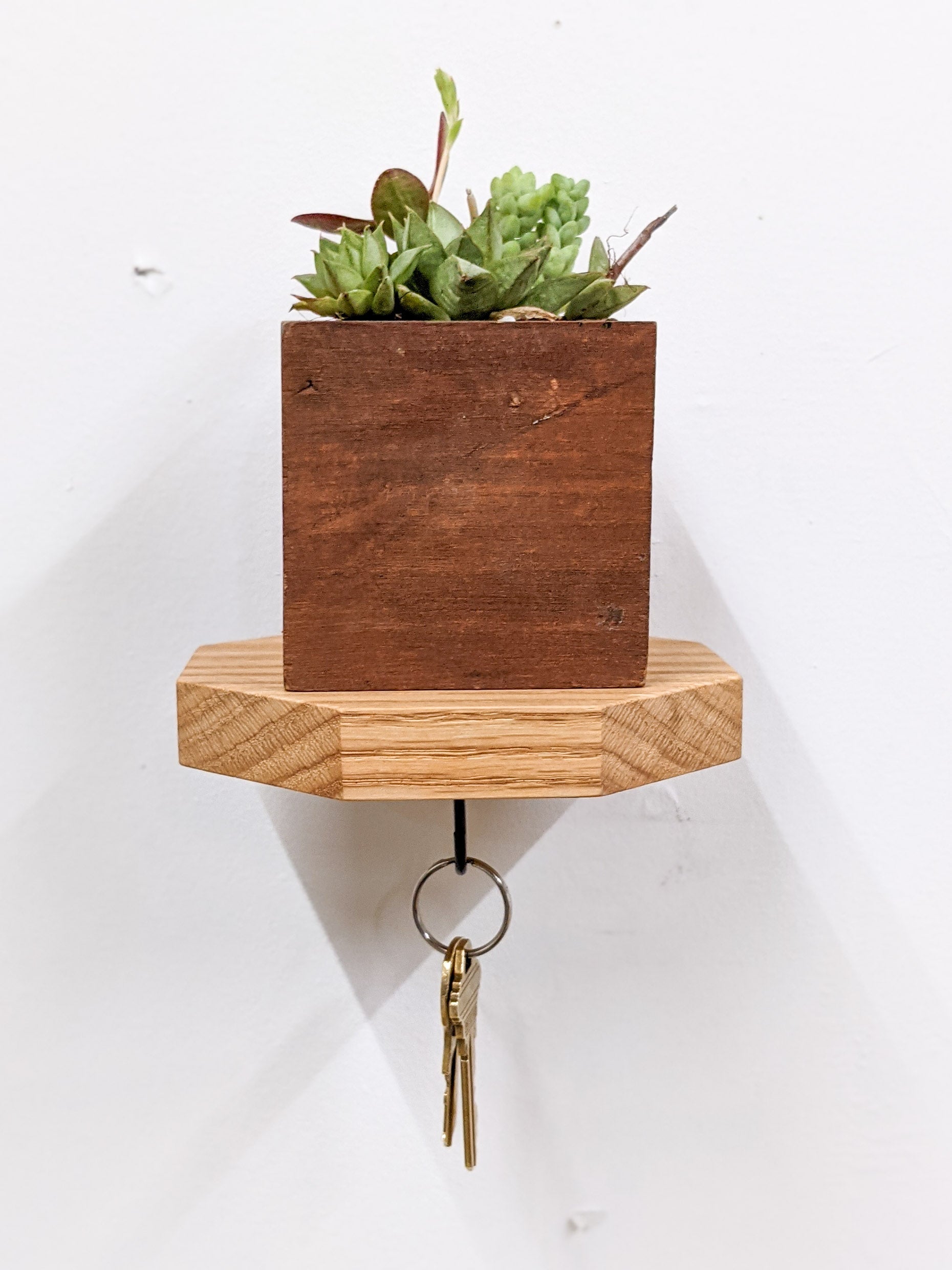 Mahogany Octagon Shelf with Key Hooks