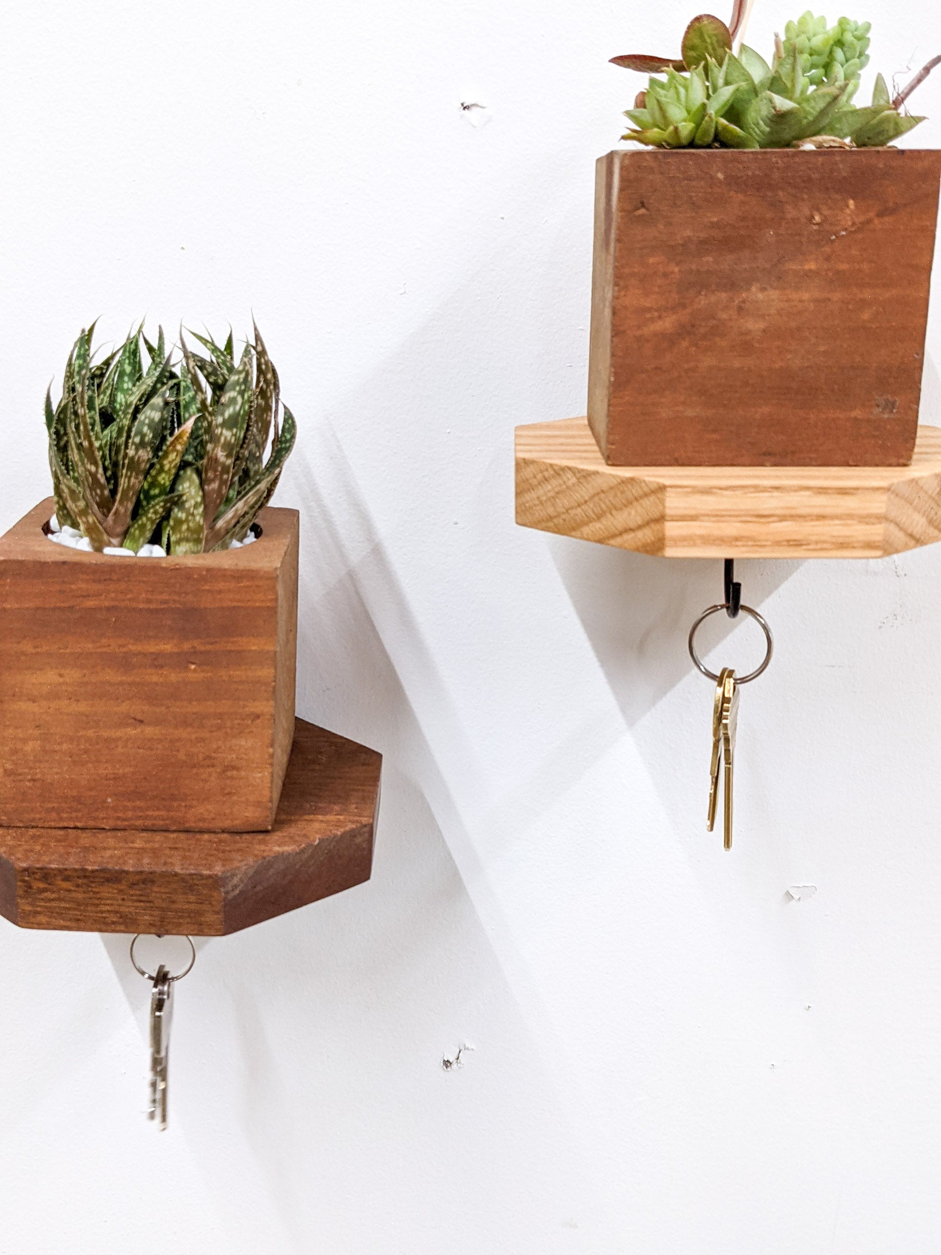Mahogany Octagon Shelf with Key Hooks