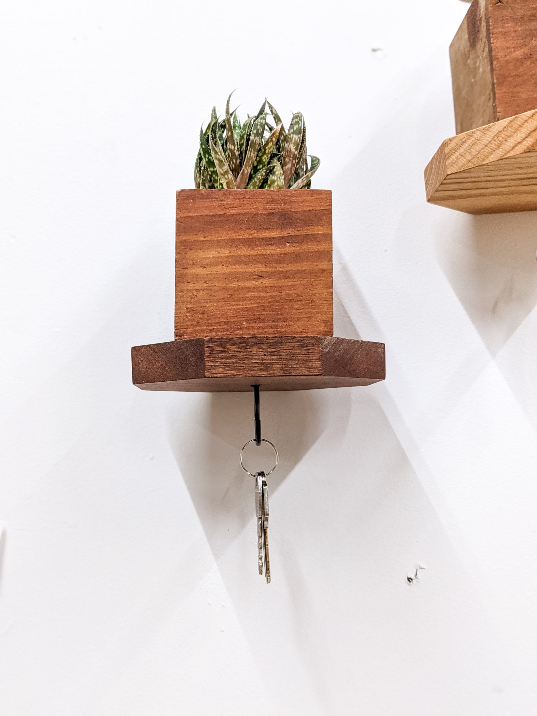Octagon Shelf with Key Hook in Oak