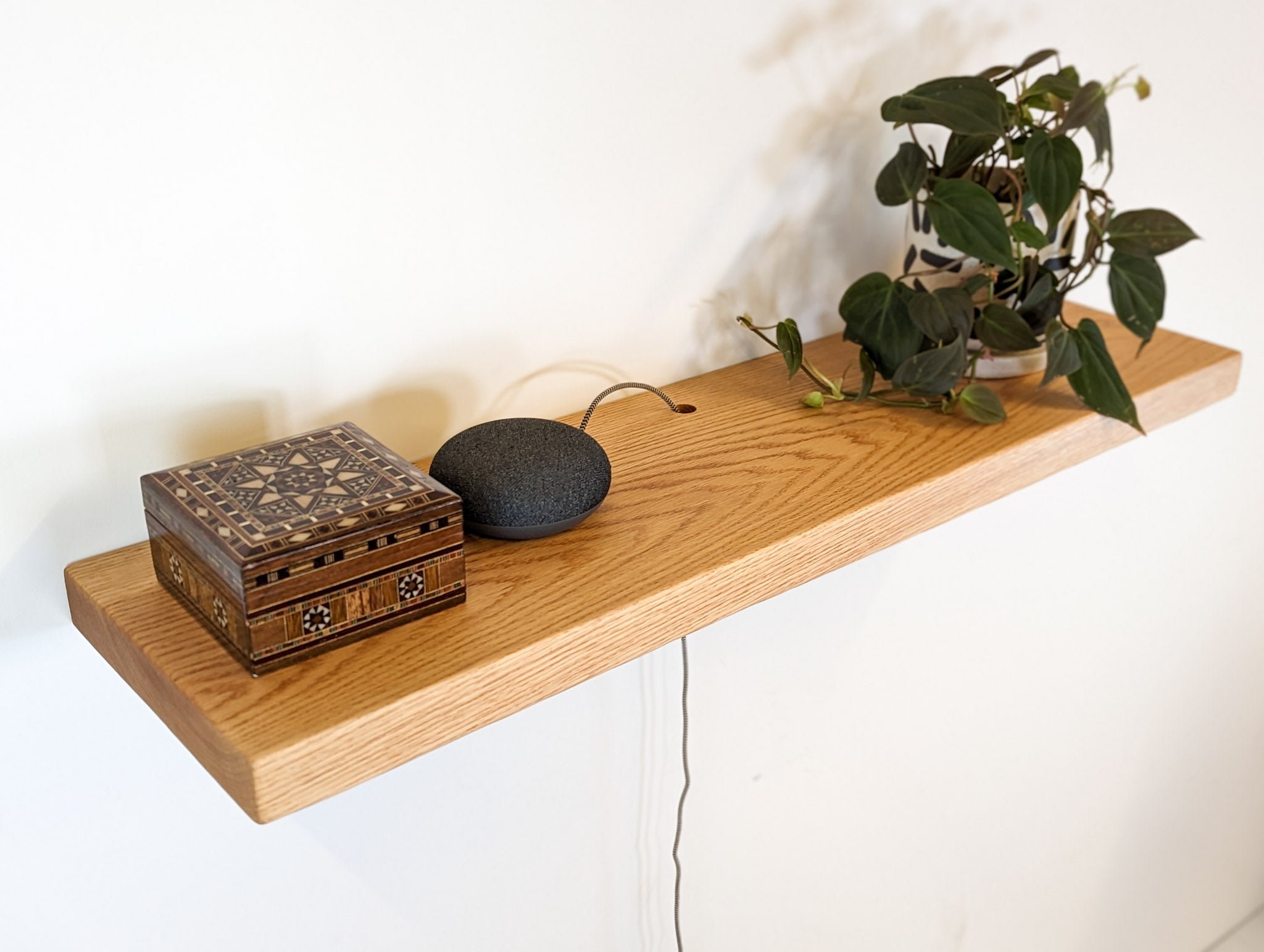 Thick Mahogany Floating Shelf with Grommet Hole