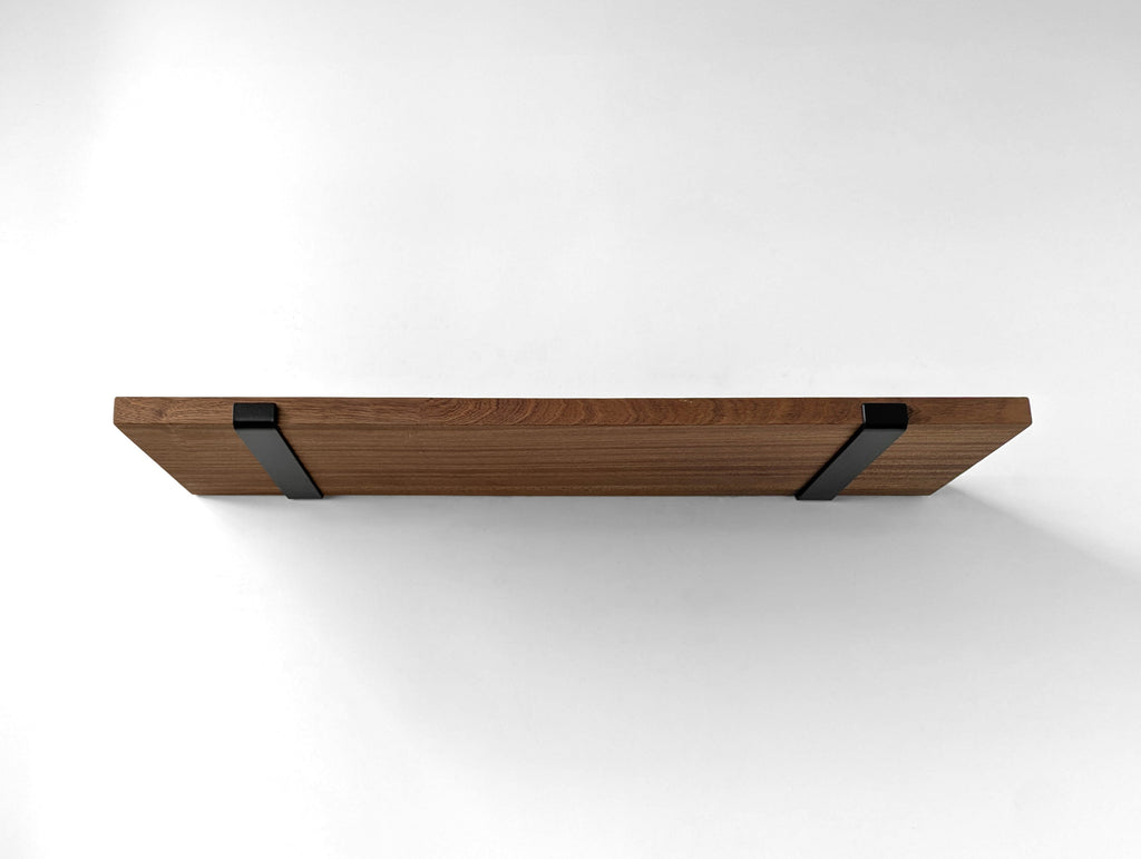 Thick Oak Shelf with Black Steel J Brackets