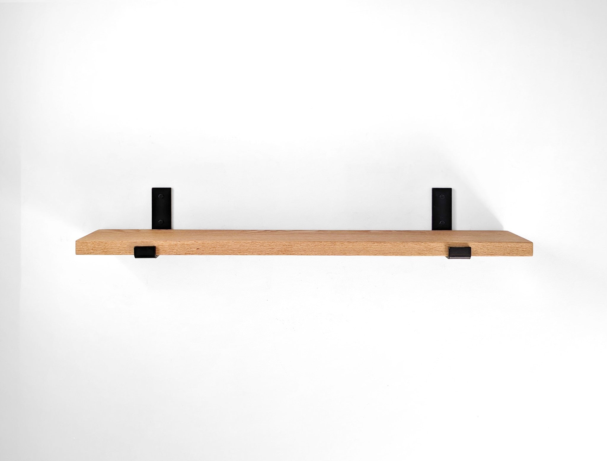 Thick Oak Shelf with Black Steel J Brackets