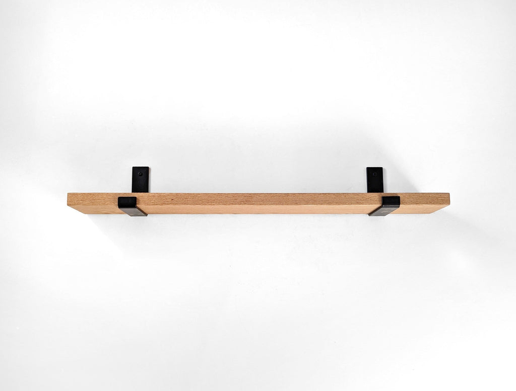 Thick Oak Shelf with Black Steel J Brackets
